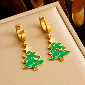 304 обруч серьги из нержавеющей стали эмаль, рождественская елка