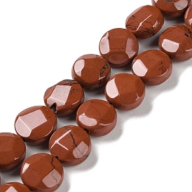 Natural Red Jasper Beads Strands, Faceted, Flat Round