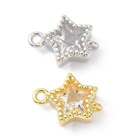 Eco-Friendly Brass Micro Pave Clear Cubic Zirconia Links Connectors, Long-Lasting Plated, Star