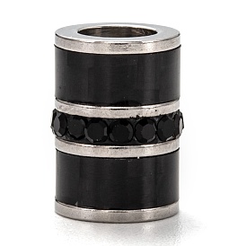 304 Stainless Steel Beads, Large Hole Beads, with Jet Rhinestone, Column