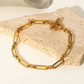 18K Gold Plated Stainless Steel Geometric Punk Bracelet with OT Clasp and Chain Detail