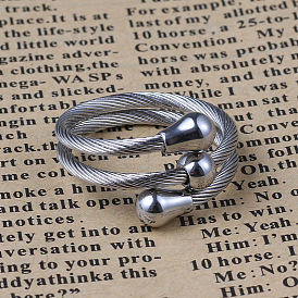 Wrap Style 304 Stainless Steel Rings, with Movable Round Beads, Size 7, 17mm