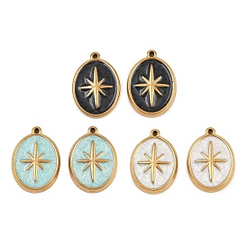 304 нержавеющей стальной эмали подвески, овальные со звездой, реальный 18 k позолоченный