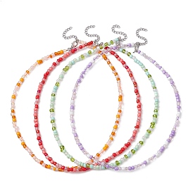 Glass Seed Beaded Necklace, with Alloy Clasps