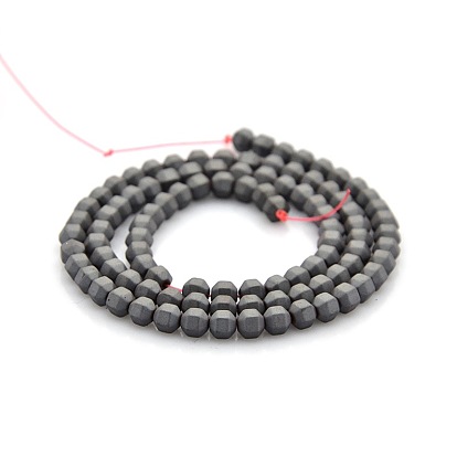 Frosted Electroplate Non-magnetic Synthetic Hematite Faceted Round Beads Strands, 4x4mm, Hole: 1mm, about 100pcs/strand, 15.7 inch