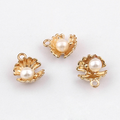 Alloy Charms, with Imitation Pearl, Shell Shape