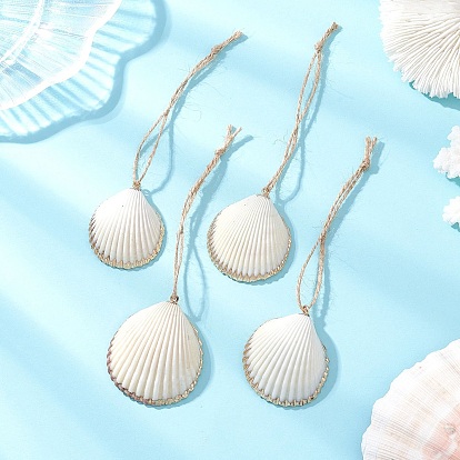 Подвесные украшения из ракушек с гальваническим покрытием, с джутовым шнуром