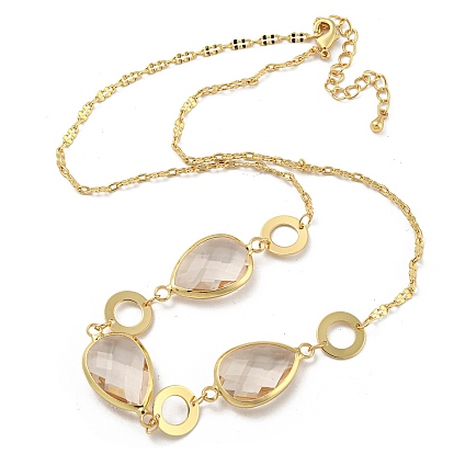 Faceted Teardrop Glass Beads Bib Necklaces, Brass Chain Neckalces