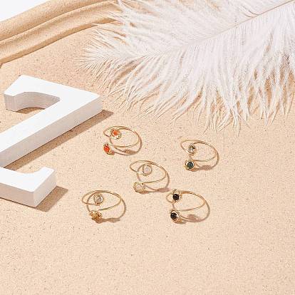 Круглое плетеное открытое кольцо-манжета с натуральным драгоценным камнем, украшения из золотой медной проволоки для женщин