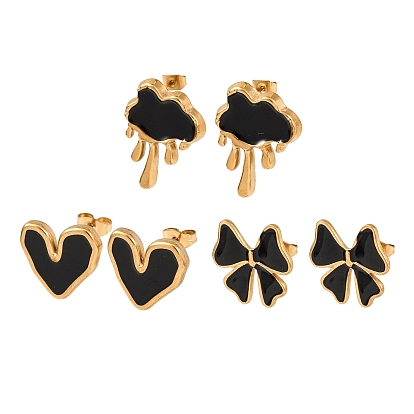 День святого Валентина 304 серьги-гвоздики из нержавеющей стали, с эмалью, золотые