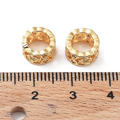 Micro cuivres ouvrent zircone cubique perles européennes, Perles avec un grand trou   , rond et plat creux avec étoiles