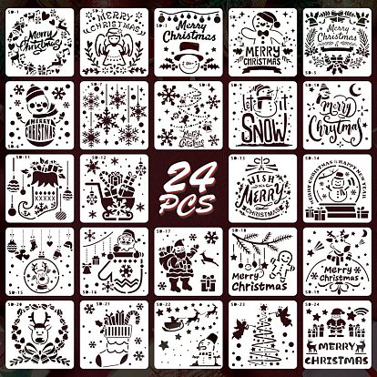 24Pcs 24 Styles Plastic Drawing Painting Stencils Templates, Square, White