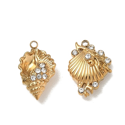 304 Stainless Steel Rhinestone Pendants, Real 18K Gold Plated