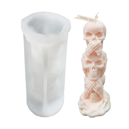 DIY Halloween Theme Skull-shaped Candle Making Silicone Molds, Resin Casting Molds, Clay Craft Mold Tools