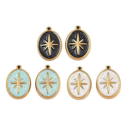 304 нержавеющей стальной эмали подвески, овальные со звездой, реальный 18 k позолоченный