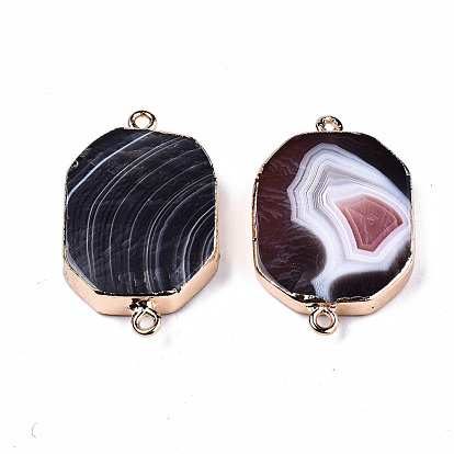 Natural Botswana Agate Links Connectors, with Light Gold Iron Findings, Rectangle Octagon