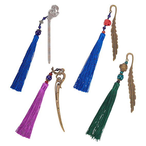 4 шт 4 стиль китайский стиль сплав перо/дракон/феникс закладки, закладка с кисточкой