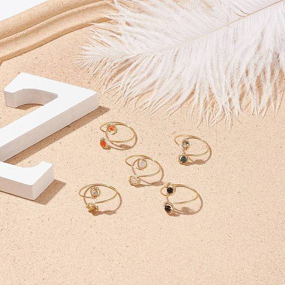 Круглое плетеное открытое кольцо-манжета с натуральным драгоценным камнем, украшения из золотой медной проволоки для женщин