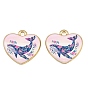 Printed Alloy Pendants, Heart with Whale Charms, Golden, Rack Plating