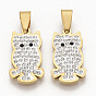 201 Stainless Steel Pendants, with Random Size Snap On Bails and Polymer Clay Crystal Rhinestones, Owl