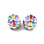 CCB Plastic European Beads, Large Hole Beads, Enamel Style, Flat Round with Flower
