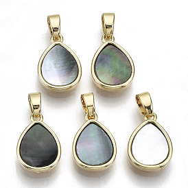 Natural Black Lip Shell Charms, with Brass Findings, Nickel Free, Teardrop