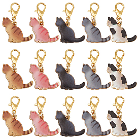 25шт 5 стили сплав эмаль подвески украшения, Сплав с застежками когтя омара, форма кошки