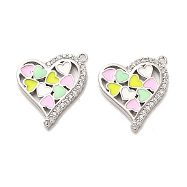 Латунные подвески, сердце, с эмалью и микропаве из кубического циркония, долговечный, без кадмия и без свинца, стойки покрытие