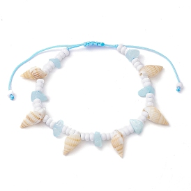 Dyed Natural White Jade Braided Bead Bracelets, Beach Natural Spiral Shell Adjustable Bracelets for Women