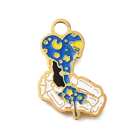 304 подвески из нержавеющей стали, сердце, с эмалью, ионное покрытие (ip), реальный 14 k позолоченный