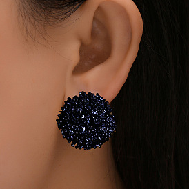 Bohemian Ethnic Turkish Earrings - Exquisite Black Bead Statement Studs, Elegant, Round Beads.