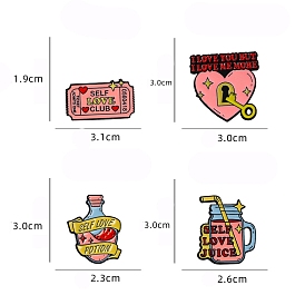 Self Love Theme Enamel Pins, Black Alloy Brooches for Backpack Clothes, Heart/Drink/Bottle