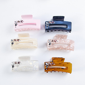 PVC Claw Hair Clips for Women, Rectangle Large Claw Clip for Thick Hair, with Rhinestone