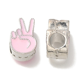 Rack Plating Alloy Enamel European Beads, Lead Free & Cadmium Free, Large Hole Beads, Yeah Victory Sign Gesture