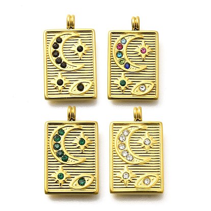 304 из нержавеющей стали горный хрусталь подвески, ионное покрытие (ip), реальный 14 k позолоченный, прямоугольник с лунным узором подвески