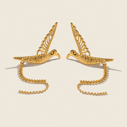 Серьги-гвоздики с кисточками из нержавеющей стали, слева и справа