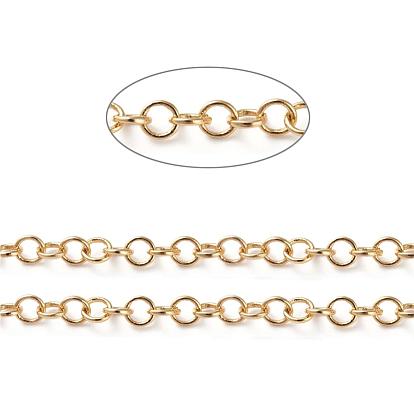 Soldered Brass Rolo Chains, Belcher Chain, Long-Lasting Plated, Real 18K Gold Plated, with Spool