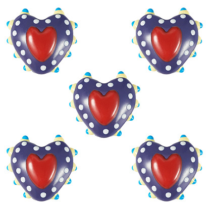 5шт. расписные стеклянные бусины, бусины с неровностями, сердечко, с эмалью, два тона