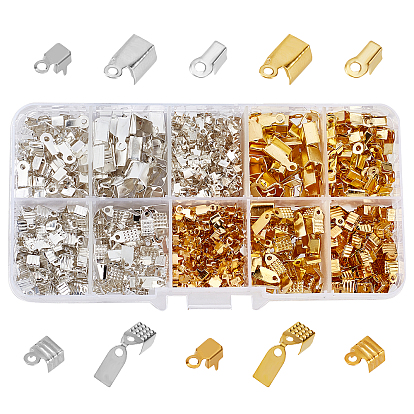 640Pcs Iron Folding Crimp Ends, with 300Pcs 2 Color Brass Cup Chain Ends