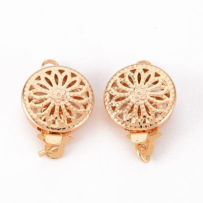Brass Box Clasps, 1-Strand, 2-Hole, Nickel Free, Flat Round