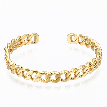 Brass Curb Chain Cuff Bangles, Nickel Free