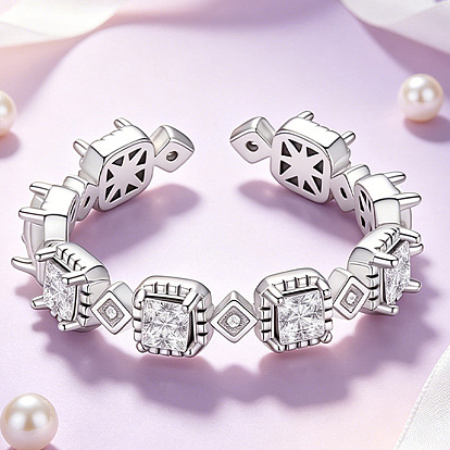 Anillos abiertos de latón con micro pavé de circonita cúbica, plaza