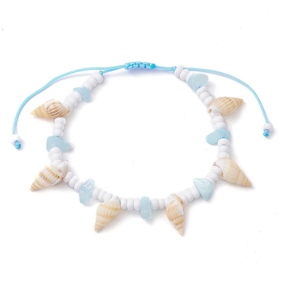 Браслеты из плетеных бусин из окрашенного натурального белого нефрита, Пляжные регулируемые браслеты из натуральной спиральной ракушки для женщин