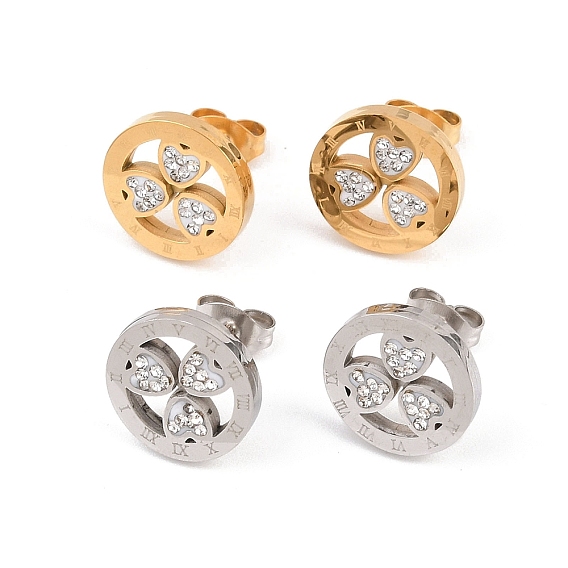 Цветок 304 из нержавеющей стали серьги стержня, с полимерной глиной и горным хрусталем, ионное покрытие (ip)