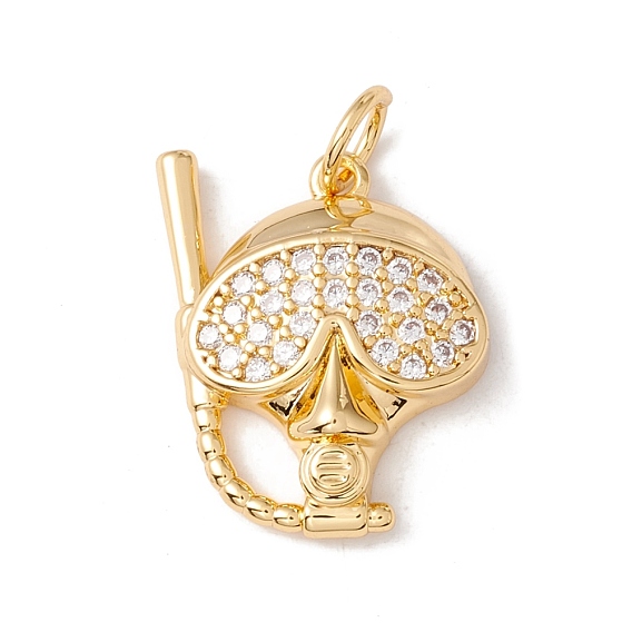 Brass Micro Pave Cubic Zirconia Pendants, with Jump Ring, Long-Lasting Plated, Golden, Diver