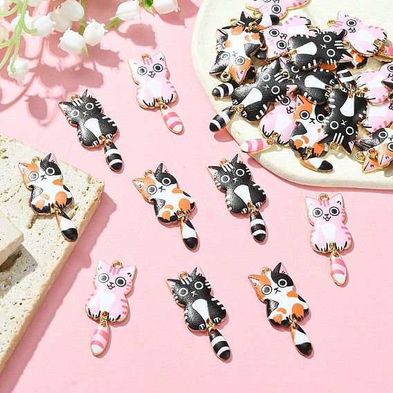 Подвески из эмали с гальваническим покрытием из светлого золота, без кадмия, без никеля и без свинца, кошачье очарование