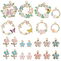 30шт 15 стили подвески из эмалированного сплава с покрытием, со стразами, золотые, подвеска в виде венка и цветка