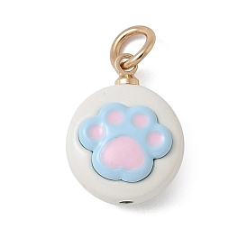 Pendentifs en émail , plat rond avec breloques empreinte de patte, or