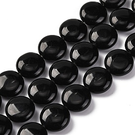 Natural Obsidian Beads Strands, Flat Round