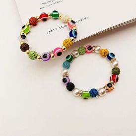 Bracelet élastique avec pierre volcanique colorée - bracelet de perles créatif.